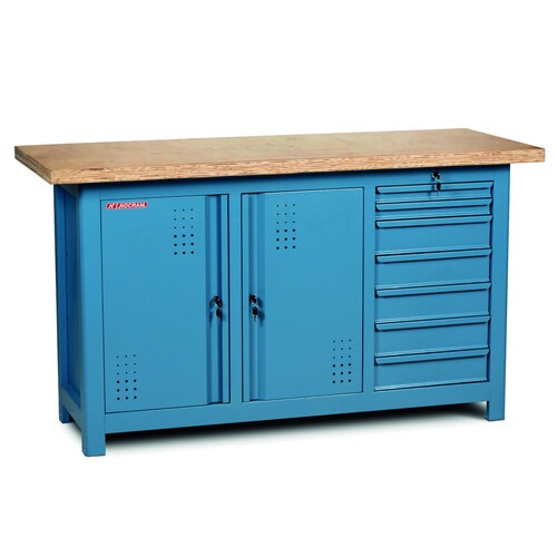 Bancada fechada com 7 gavetas e 3 portas tampo em pinus - NB-20 Bancada fechada com 7 gavetas e 3 portas tampo em pinus - NB-20