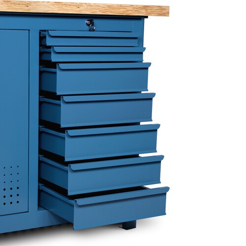 Bancada fechada com 7 gavetas e 3 portas tampo em pinus - NB-21