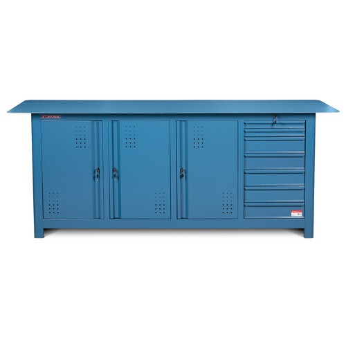 Bancada fechada com 7 gavetas e 3 portas tampo em aço - NB-23 Bancada fechada com 7 gavetas e 3 portas tampo em aço - NB-23