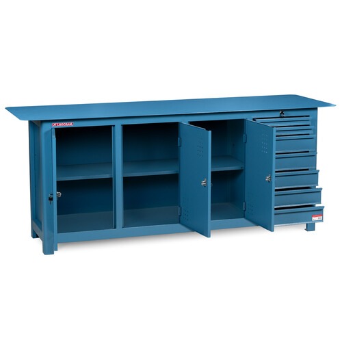 Bancada fechada com 7 gavetas e 3 portas tampo em aço - NB-23 Bancada fechada com 7 gavetas e 3 portas tampo em aço - NB-23