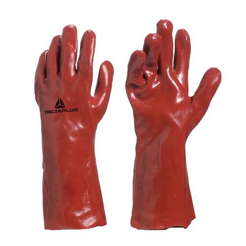 Luva de pvc lisa com forro de algodão 35 cm vermelha GG Luva de pvc lisa com forro de algodão 35 cm vermelha GG