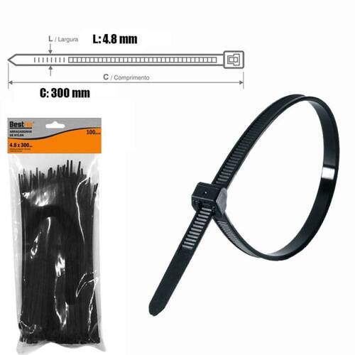 Abraçadeira de nylon 4,8 mm x 30 cm 100 peças - BFH1632 Abraçadeira de nylon 4,8 mm x 30 cm 100 peças - BFH1632