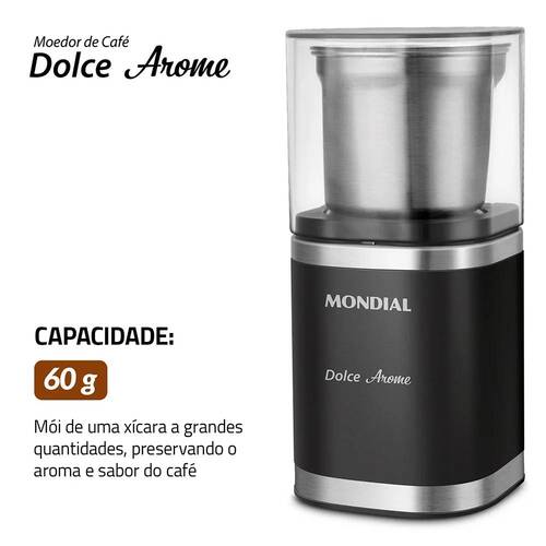 Moedor de caf� e gr�os el�trico 180W em a�o inox Dolce Arome - MCF-01-BI  110V