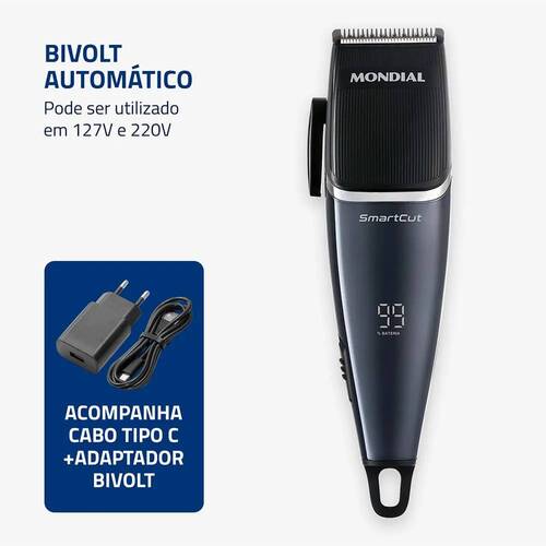 Máquina de cortar cabelo e barba com 8 acessórios SmartCut - CR-11-BI 110V/220V Máquina de cortar cabelo e barba com 8 acessórios SmartCut - CR-11-BI 110V/220V