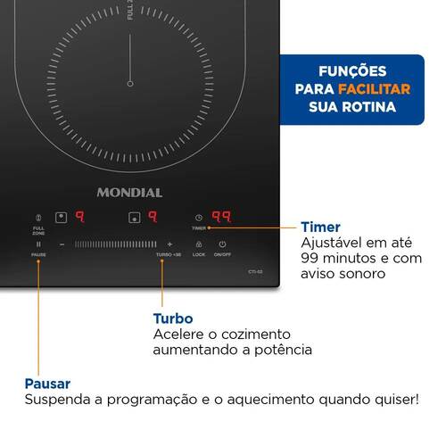 Cooktop de indu��o 2 bocas 3500W display digital touch - CTI-02  220V