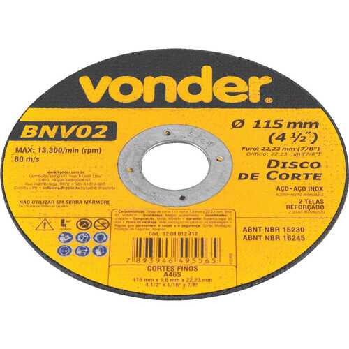 Disco de corte 115 x 1,6 x 22,23 mm - BNV 02 Disco de corte 115 x 1,6 x 22,23 mm - BNV 02