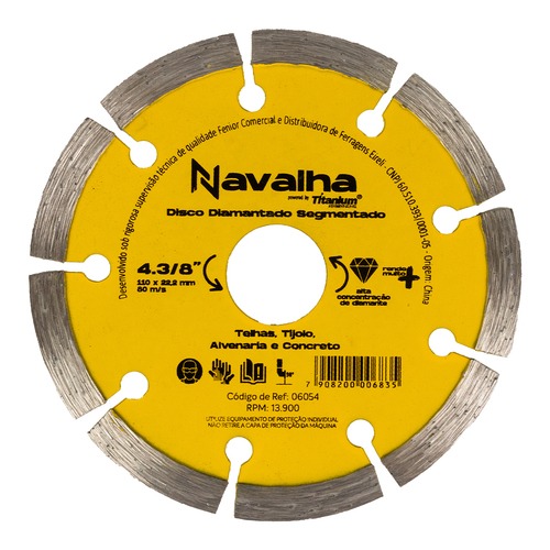 Disco diamantado segmentado 110 mm para concreto - 6054 Disco diamantado segmentado 110 mm para concreto - 6054