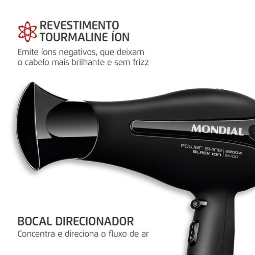 Secador de cabelo 2200 watts Power Shine Black Ion bivolt - SC-13-BI  110V/220V