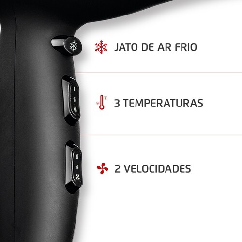 Secador de cabelo 2200 watts Power Shine Black Ion bivolt - SC-13-BI  110V/220V