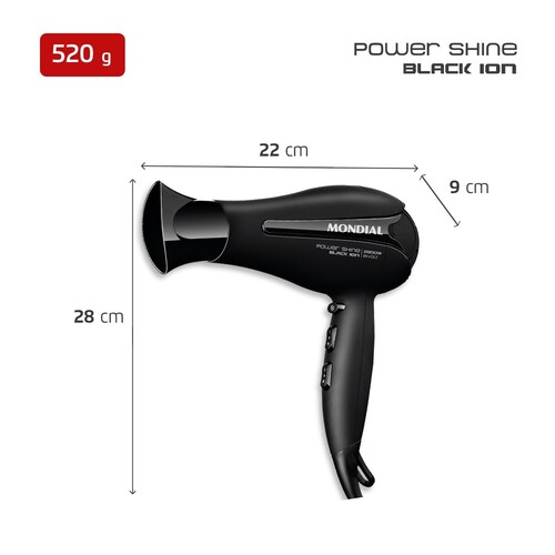 Secador de cabelo 2200 watts Power Shine Black Ion bivolt - SC-13-BI  110V/220V