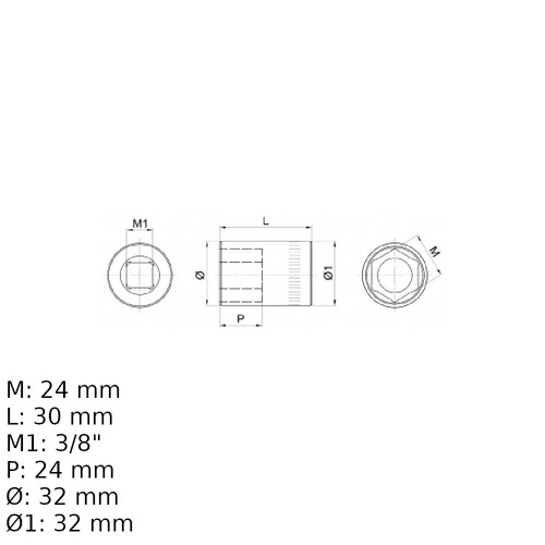 Soquete sextavado 24 mm encaixe 3/8