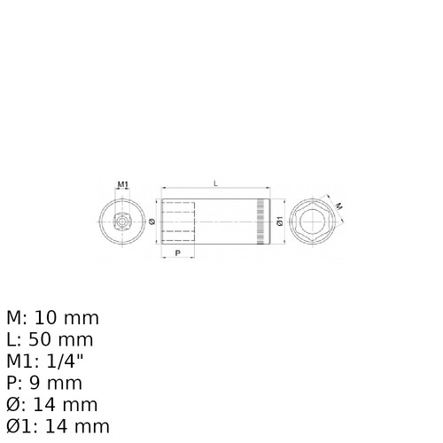Soquete sextavado longo 10 mm encaixe 1/4
