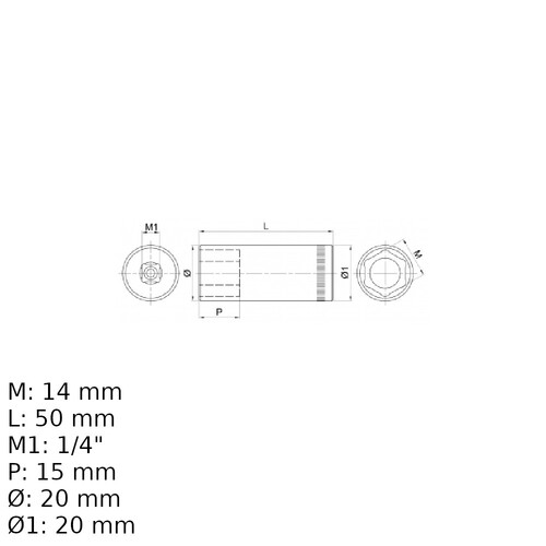 Soquete sextavado longo 14 mm encaixe 1/4