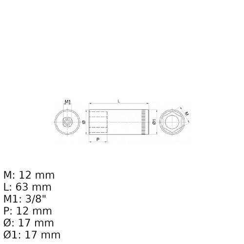 Soquete sextavado longo 12 mm encaixe 3/8