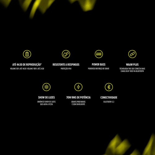 Caixa de som port�til 70W RMS Bluetooth Entrada P10 com Led  - BEAT 1000