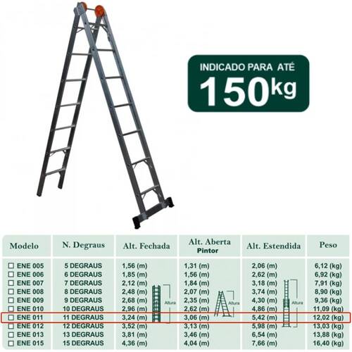 Escada de alumínio extensível 3,24 x 5,42 m 2 x 11 degraus 3 em 1 Escada de alumínio extensível 3,24 x 5,42 m 2 x 11 degraus 3 em 1