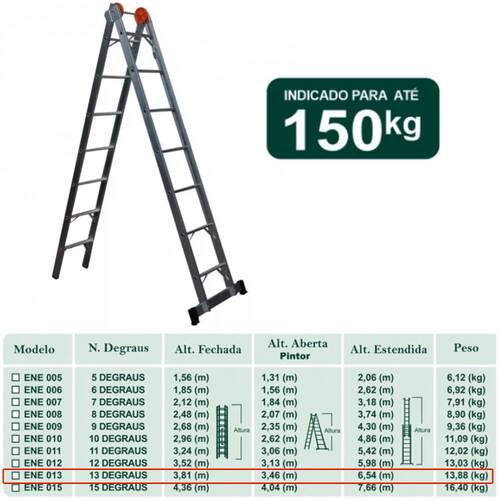 Escada de alumínio extensível 3,81 x 6,54 m 2 x 13 degraus 3 em 1 Escada de alumínio extensível 3,81 x 6,54 m 2 x 13 degraus 3 em 1