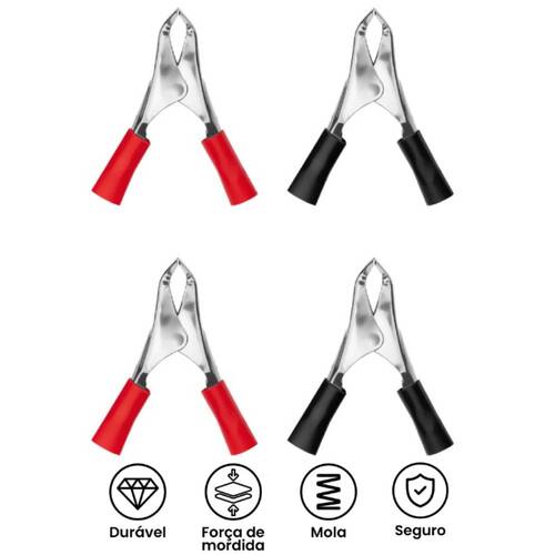 Kit garra jacaré isolante abertura de 21 mm 4 peças - BOM-5581 Kit garra jacaré isolante abertura de 21 mm 4 peças - BOM-5581