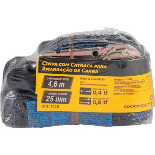 Jogo Cinta com catraca para amarração de carga 0,8/0,4TF 25 mm x 4,6 m Jogo Cinta com catraca para amarração de carga 0,8/0,4TF 25 mm x 4,6 m