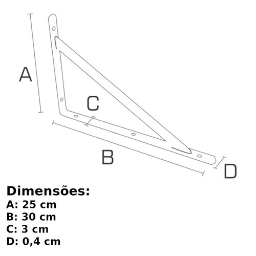 Cantoneira metálica tipo mão francesa reforçada 30 cm branca - BFH1531 Cantoneira metálica tipo mão francesa reforçada 30 cm branca - BFH1531