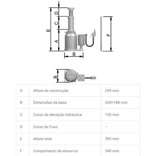 Macaco hidropneum�tico tipo garrafa 50T com v�lvula - MTP50