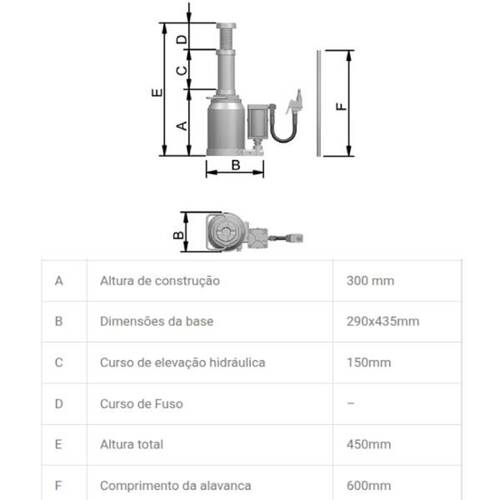 Macaco hidropneum�tico tipo garrafa 100T com v�lvula e man�metro - MTP100 