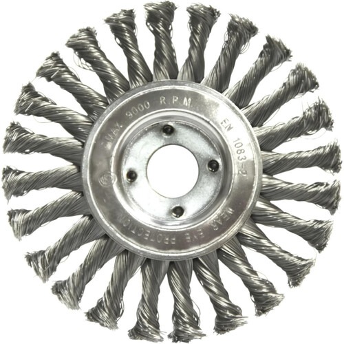 Escova de aço latonado circular ondulada 152,4 x 19 mm com furo Escova de aço latonado circular ondulada 152,4 x 19 mm com furo