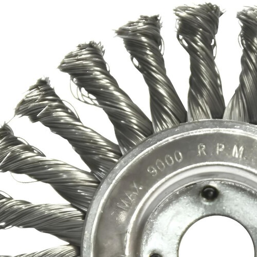 Escova de aço latonado circular ondulada 152,4 x 19 mm com furo Escova de aço latonado circular ondulada 152,4 x 19 mm com furo