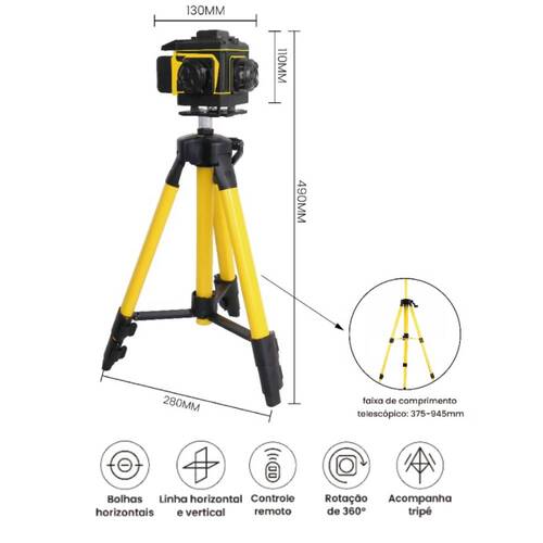 Nível a laser verde a bateria 12 linhas 25 m com tripé e kit de acessórios - BOM-6216 Nível a laser verde a bateria 12 linhas 25 m com tripé e kit de acessórios - BOM-6216