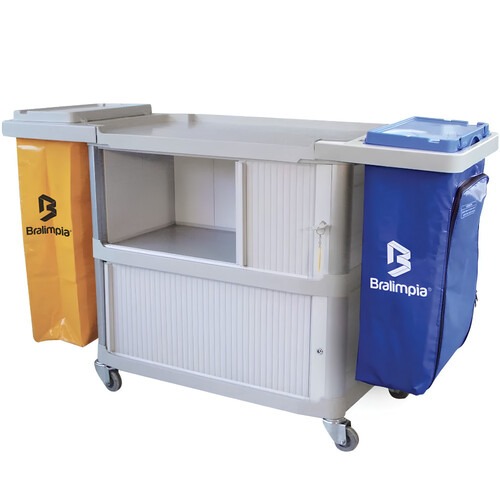 Carro funcional extra 2 bolsas amarela e azul com porta Carro funcional extra 2 bolsas amarela e azul com porta