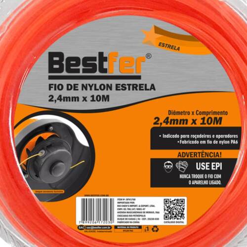 Fio de nylon estrela para roçadeira 2,4 mm x 10 metros - BFH1768 Fio de nylon estrela para roçadeira 2,4 mm x 10 metros - BFH1768