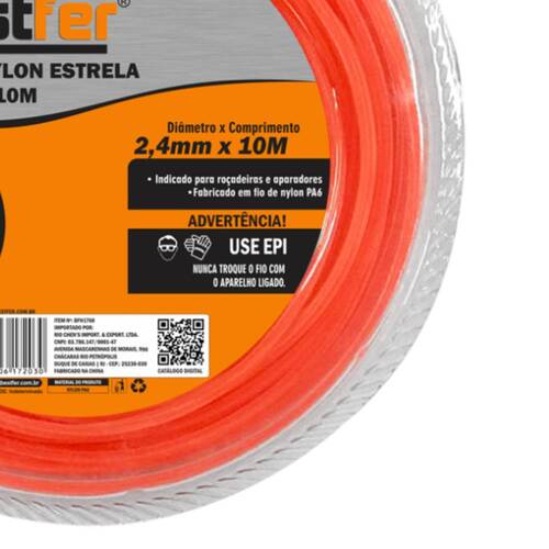 Fio de nylon estrela para roçadeira 2,4 mm x 10 metros - BFH1768 Fio de nylon estrela para roçadeira 2,4 mm x 10 metros - BFH1768
