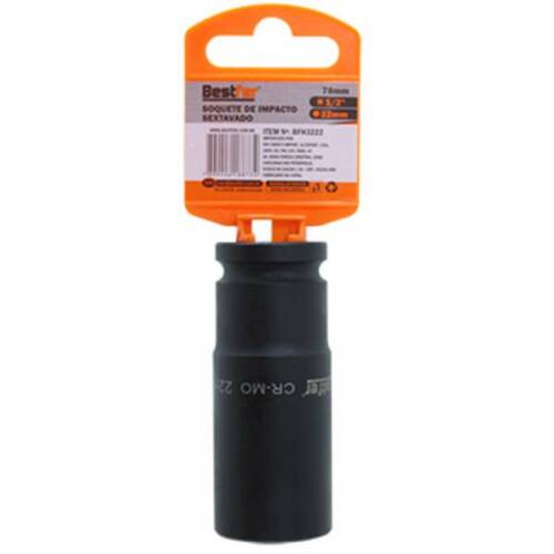 Soquete sextavado de impacto longo 22 mm encaixe 1/2 Soquete sextavado de impacto longo 22 mm encaixe 1/2