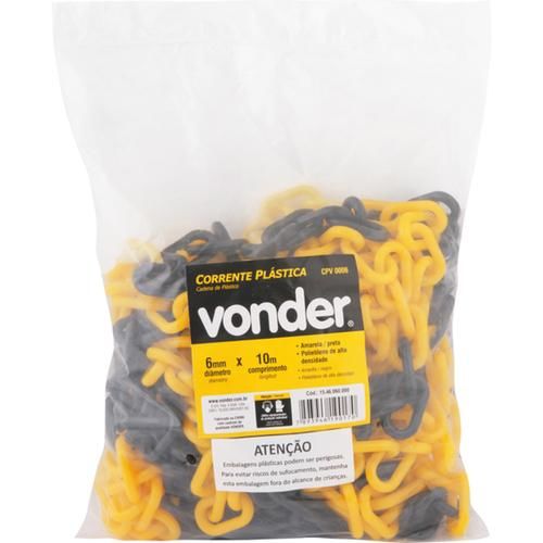 Corrente pl�stica 6 mm amarela e preta com 10 metros