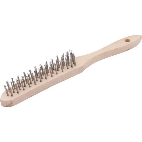 Escova manual com cerdas de aço inox 3 fileiras com cabo de madeira Escova manual com cerdas de aço inox 3 fileiras com cabo de madeira