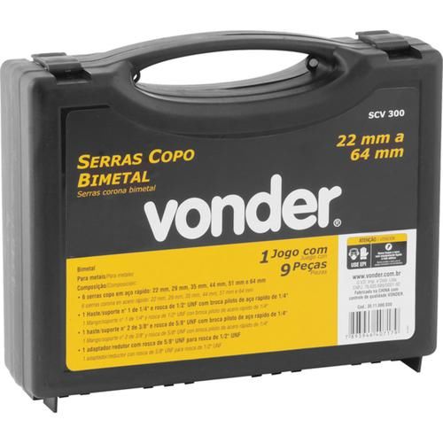 Jogo de serras copo bimetal em aço rápido com 9 peças - SCV 300 Jogo de serras copo bimetal em aço rápido com 9 peças - SCV 300