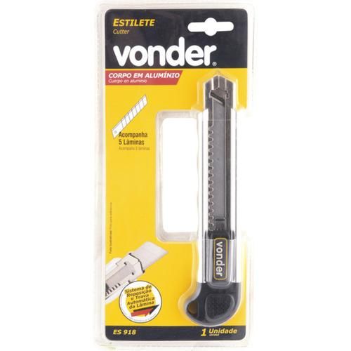 Estilete largo em alumínio 18 mm com 5 lâminas - ES918 Estilete largo em alumínio 18 mm com 5 lâminas - ES918