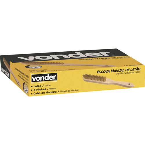 Escova manual com cerdas de lat�o 4 fileiras cabo de madeira 