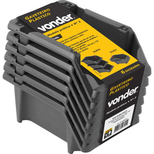 Gaveta plstica para estante n 3 preta jogo com 6 peas modelo prtico