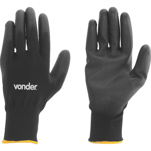 Luva de poli�ster preta com poliuretano tamanho 8 - PPV 1008