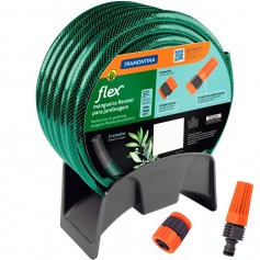 Mangueira para jardim 25 m com engates e suporte verde