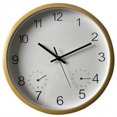 Rel�gio de parede 30 cm de madeira com term�metro e higr�metro - TUH4239